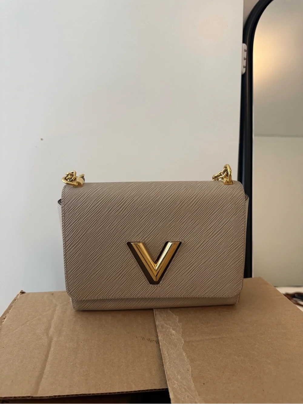 Louis Vuitton Taupe Twist MM Shoulder Bag with Gold Hardware